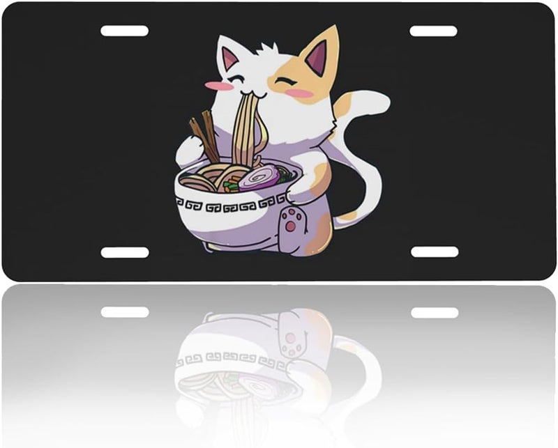 GACCAP Front License Plate Cover Car Decor Accessory Aluminum Metal Rust-Proof US Car Plate Novelty Vanity Tag Cover with 4 Holes for Men Women 6 * 12 in - Kawaii Anime Cat - Image 1